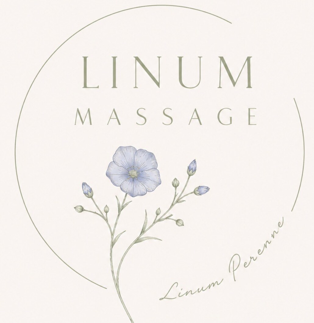 Linum Massage logo met vlasbloem